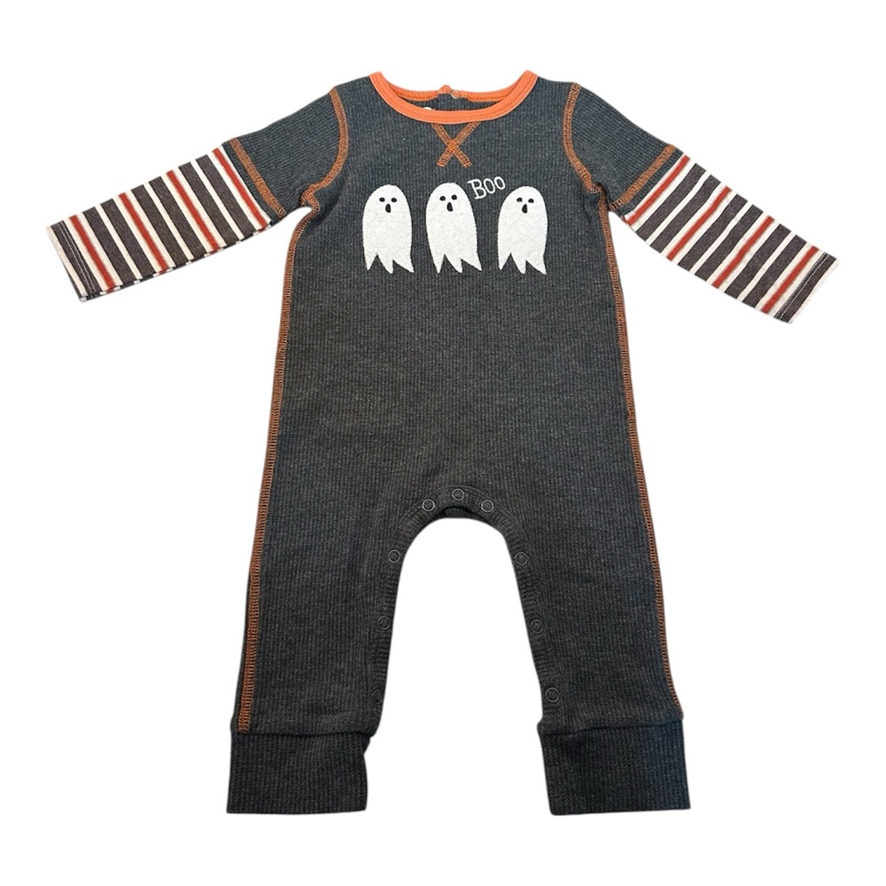 Mudpie Baby Halloween Boo Ghost Ribbed One Piece Long Sleeve‎ Romper